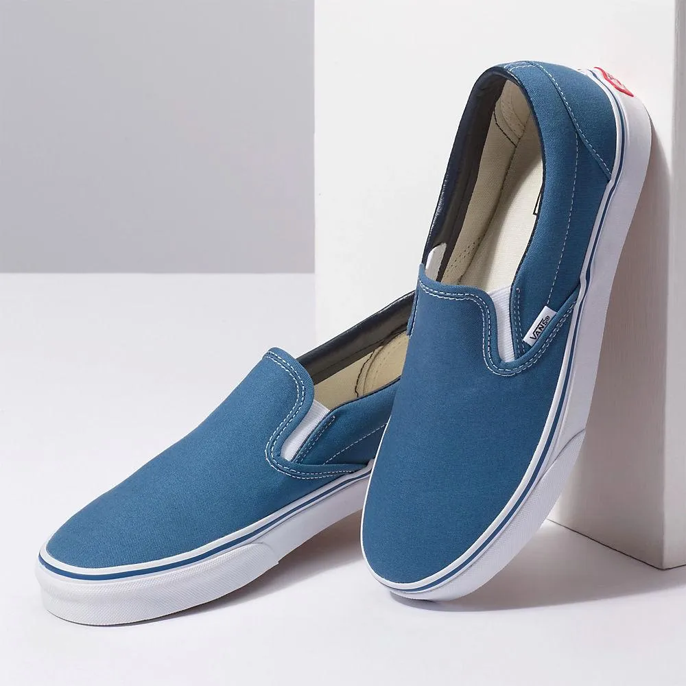 Vans Unisex Classic Slip On Navy Canvas Flat Sole Basketball Shoes