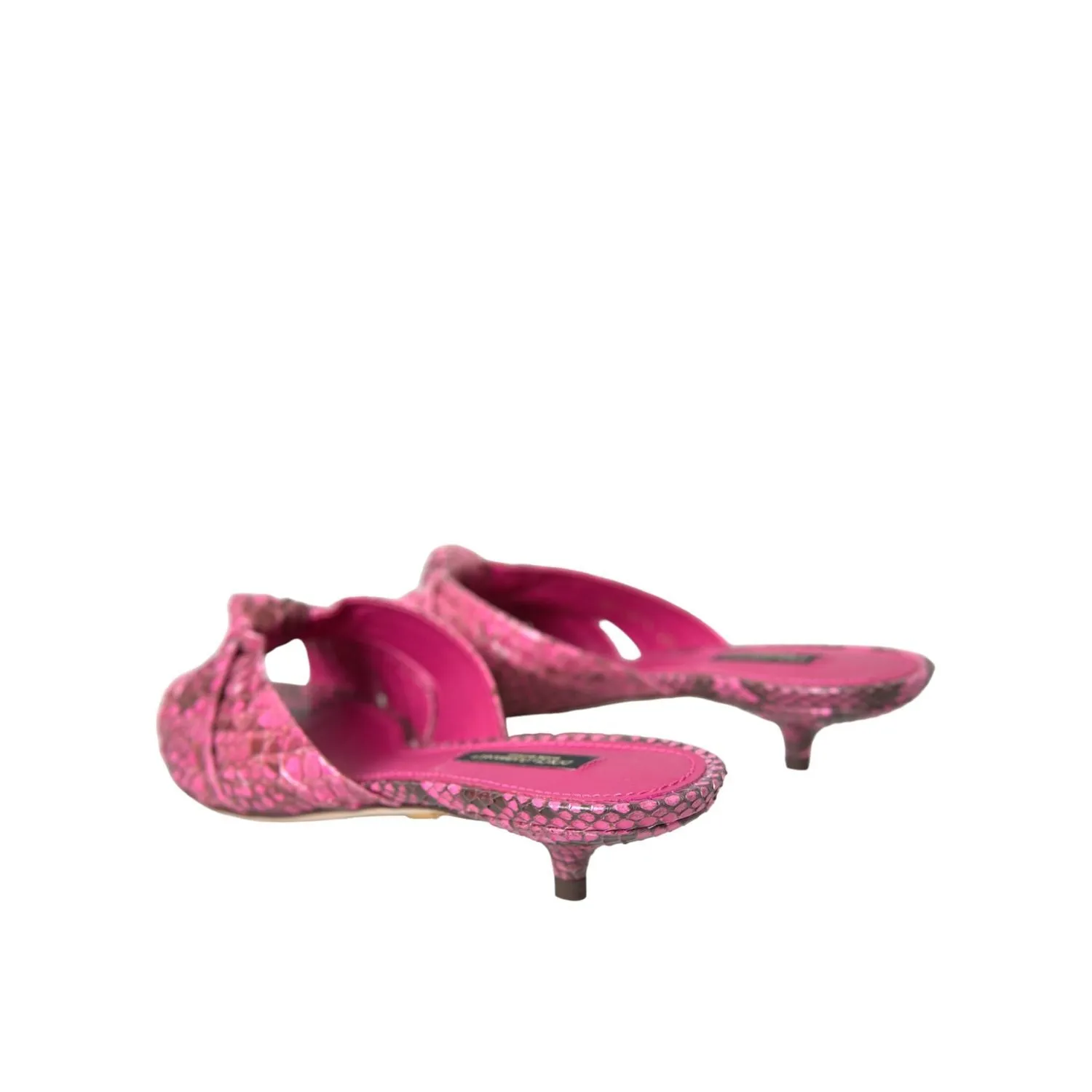 Dolce & Gabbana Pink Exotic Leather Kitten Heels Slides Shoes Swimming Sandals
