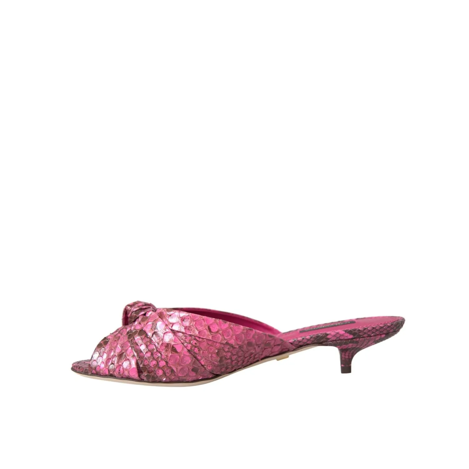 Dolce & Gabbana Pink Exotic Leather Kitten Heels Slides Shoes Handcrafted Footwear Sandals