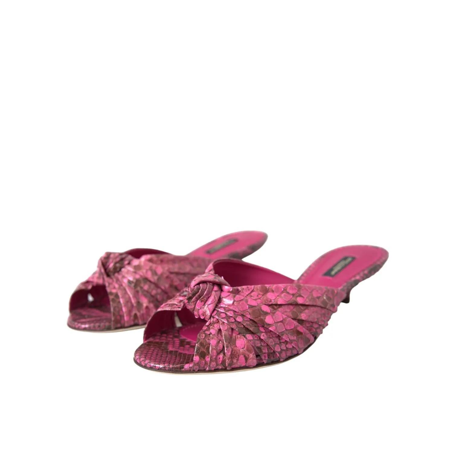 Dolce & Gabbana Pink Exotic Leather Kitten Heels Slides Shoes Lightest Sandals