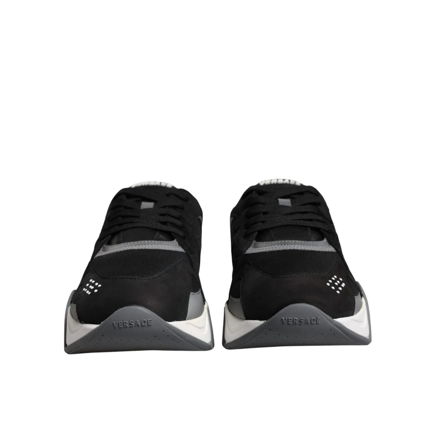 Sneakers Washing Machine Versace Black Leather Neoprene Chunky Low Top Sneakers Squalo Shoes