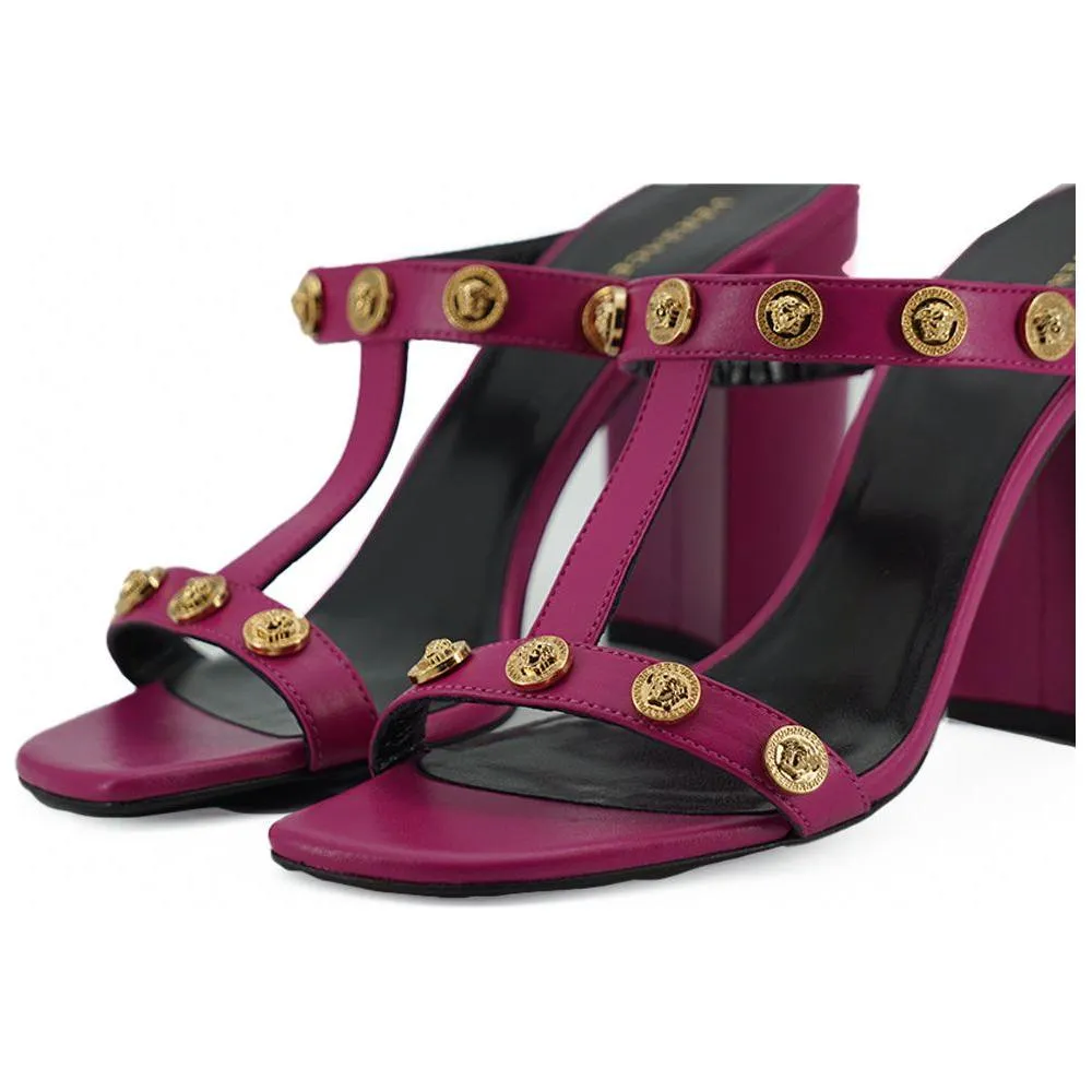 Shearling Sandals Versace Elegant Purple Calf Leather High Sandals