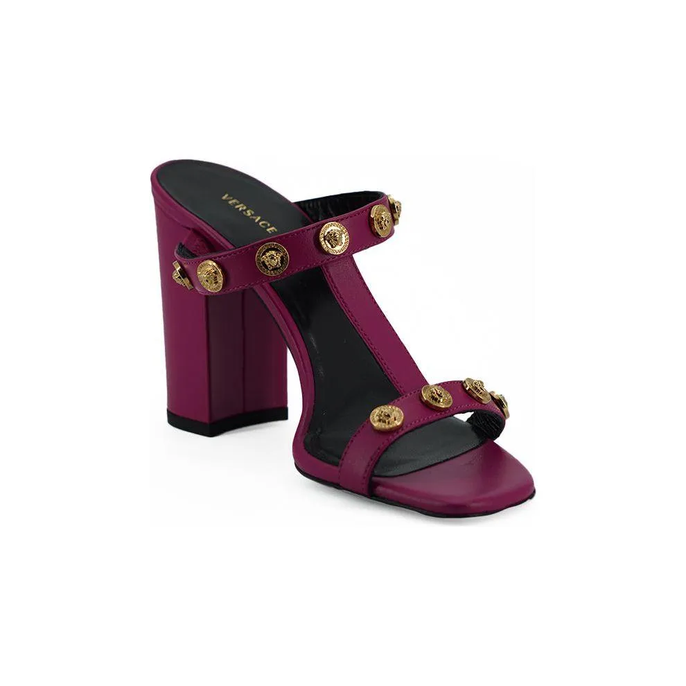 Versace Elegant Purple Calf Leather High Sandals Slip Sandals