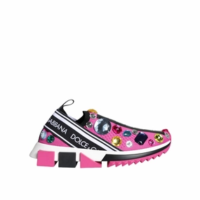 Moccasin Flats Shoes Dolce & Gabbana Pink Sorrento Crystals Low Top Sneakers Shoes