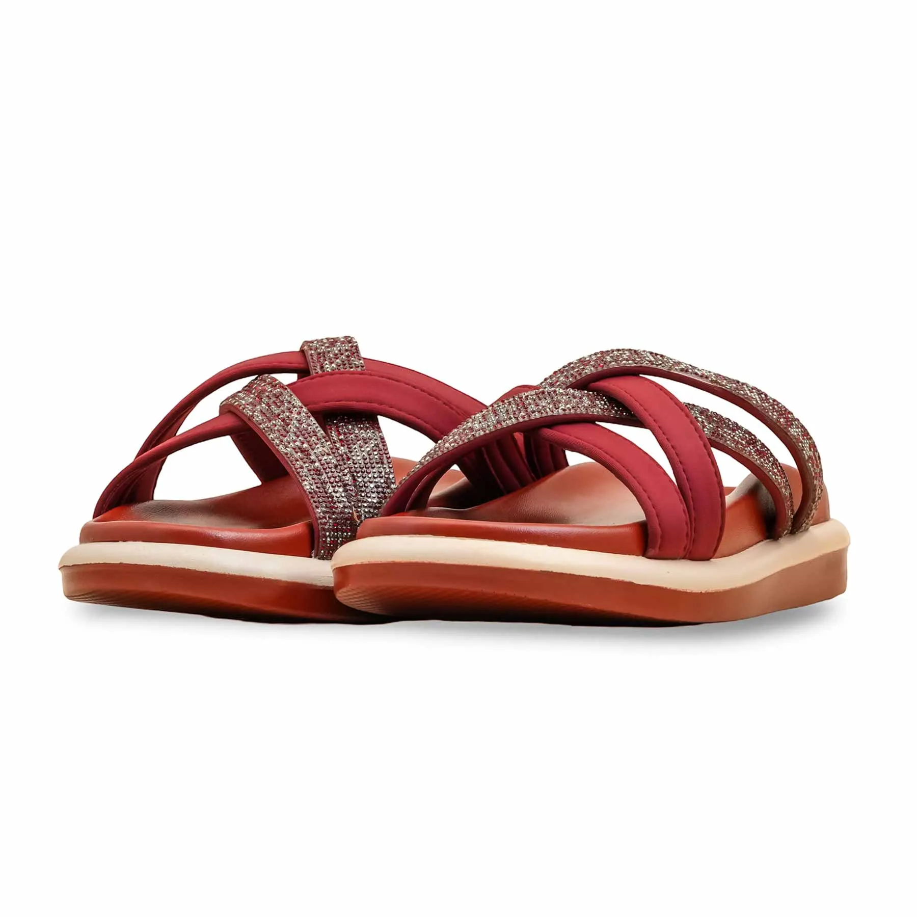 Maroon Formal Slipper For Ladies PU0584 Toe Slide