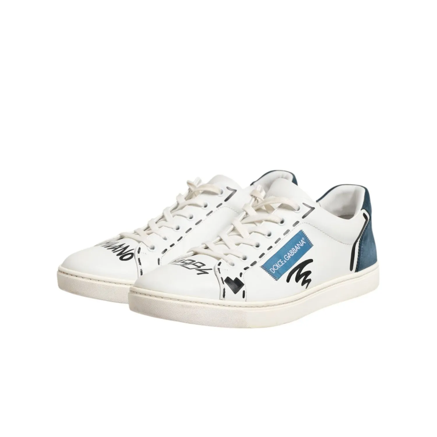 Sketcher Sneakers Dolce & Gabbana White Leather Printed Low Top Sneakers Shoes