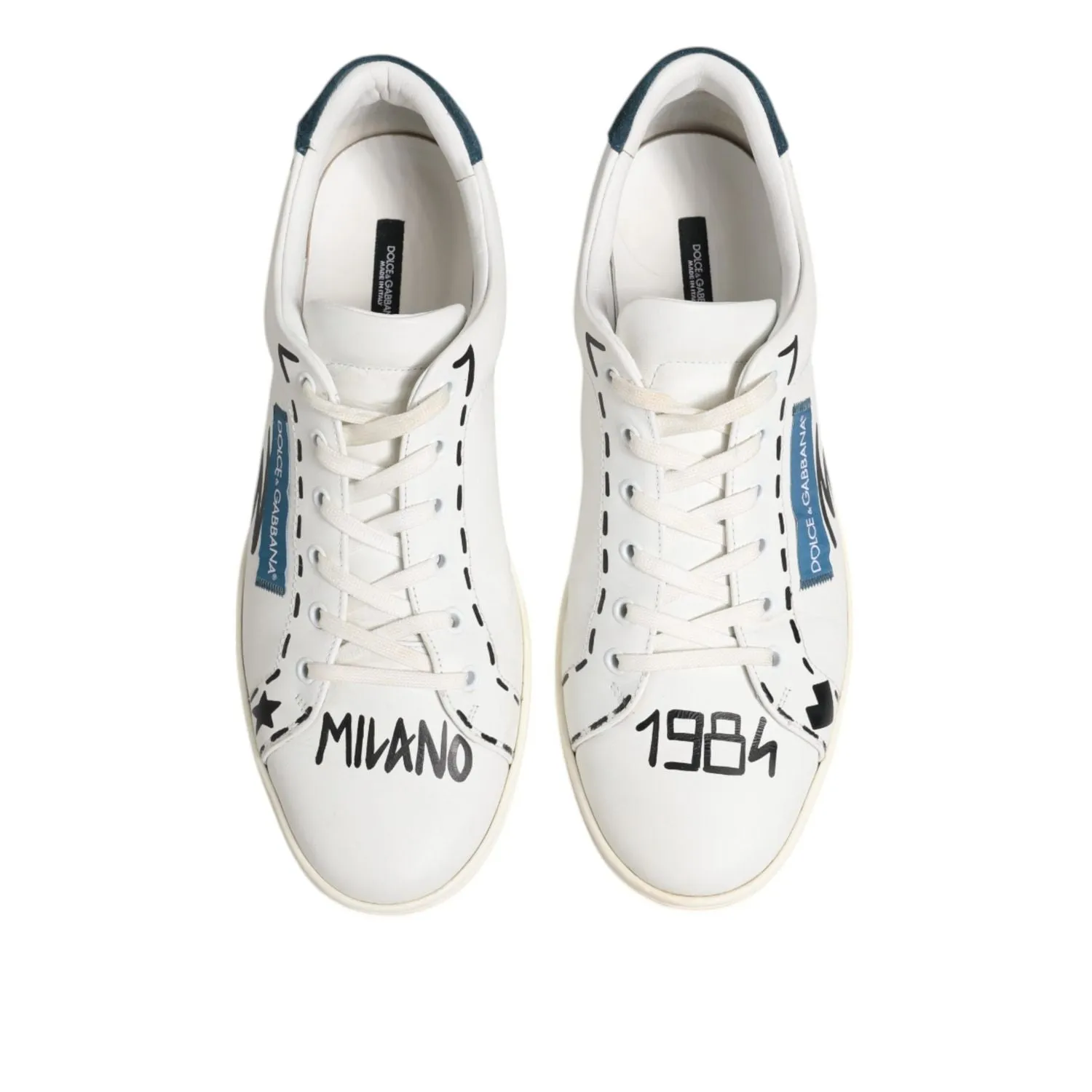 Dolce & Gabbana White Leather Printed Low Top Sneakers Shoes Best Zumba Sneakers