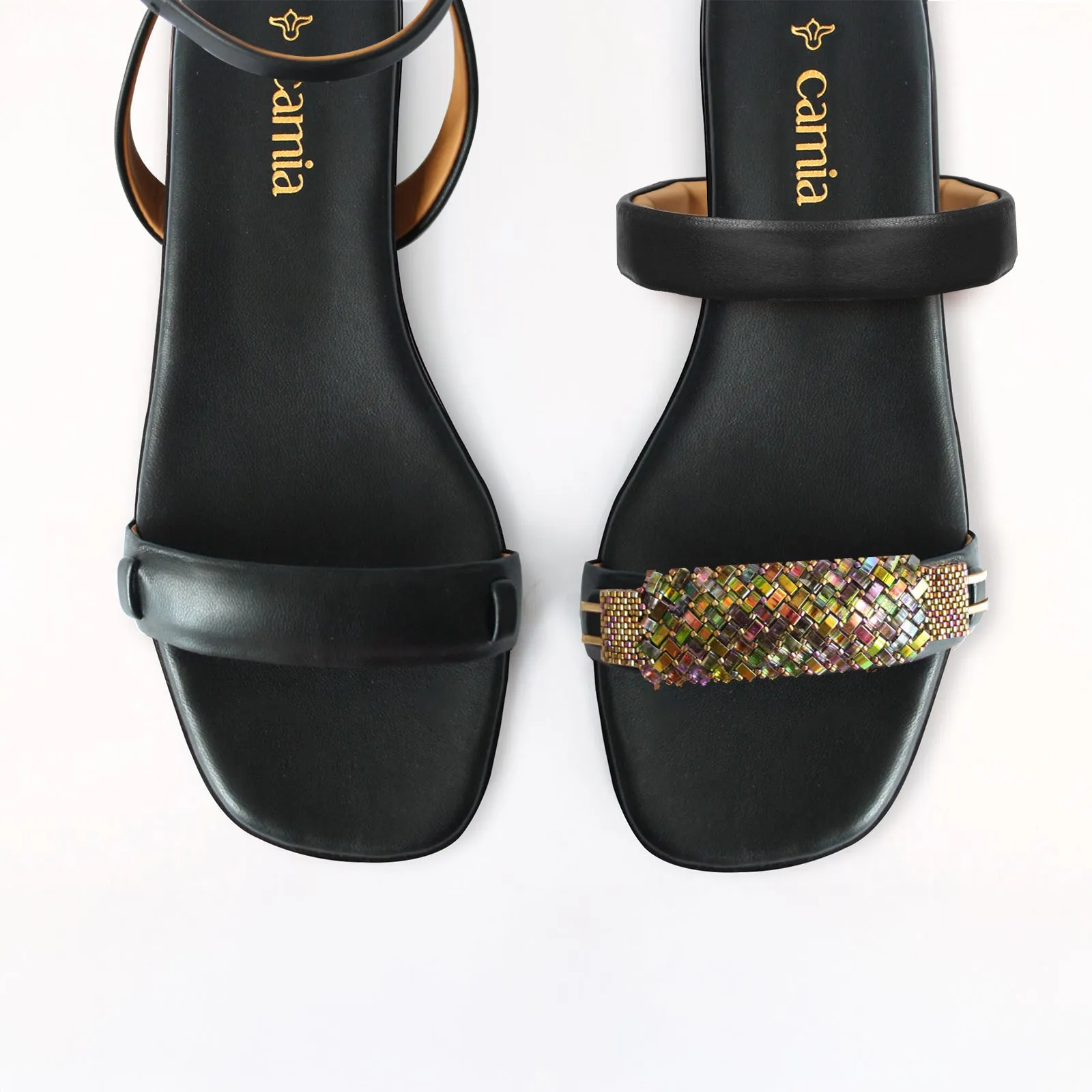 Raised Flats Shoes Black Swap Sandal Aqua Middle Cushion