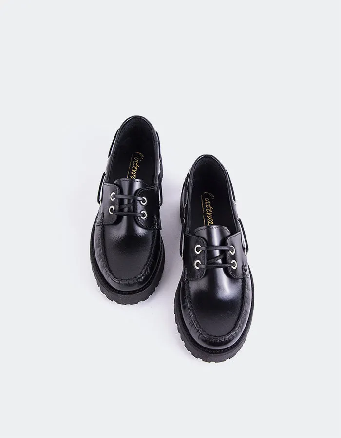 Gaia Black Leather Modern Classics Penny Loafers