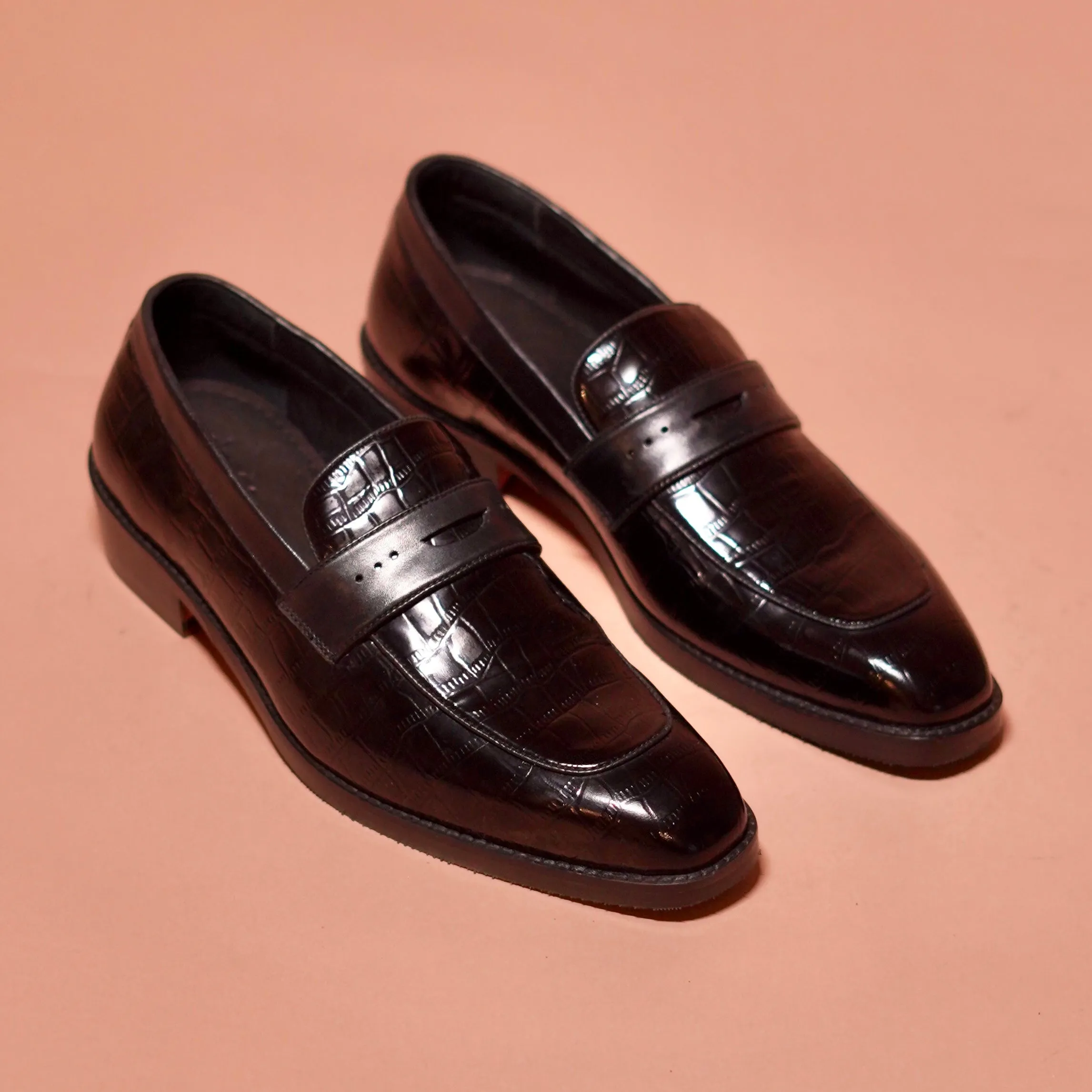 Motivo Croco | Black croc print penny loafers Ralph Lauren Polo Loafers