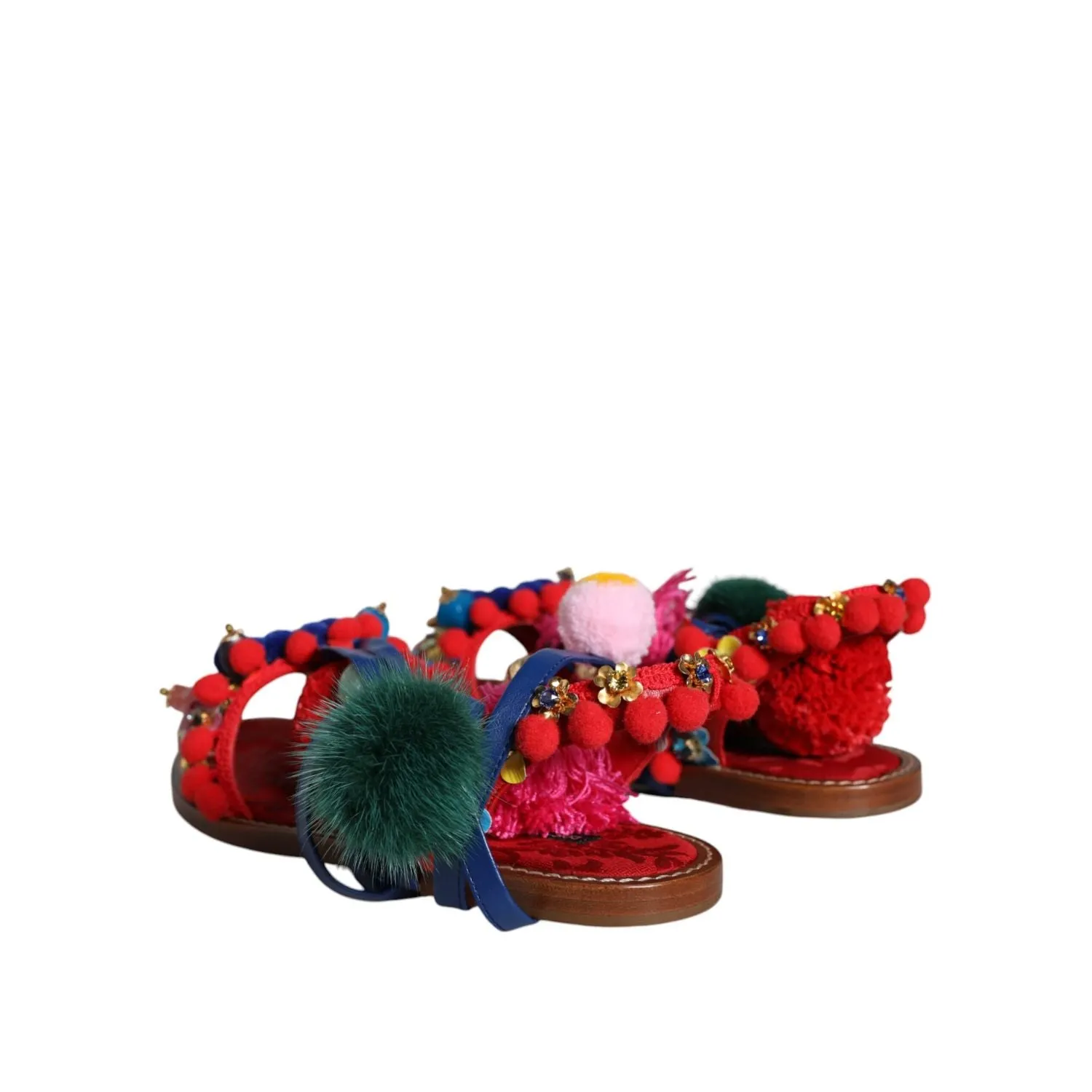 Sewing Ribbons On Flat Ballet Shoes Dolce & Gabbana Multicolor Pom Pom Fur Wrap Sandals Shoes