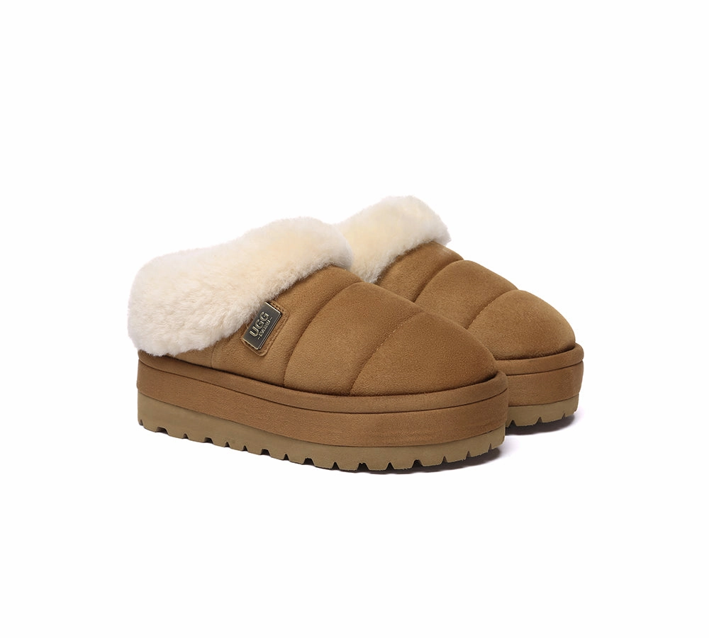 Personalized Fuzzy Slippers UGG EVERAU UGG Slippers Women Sheepskin Wool Collar Ankle Platform Ulrika