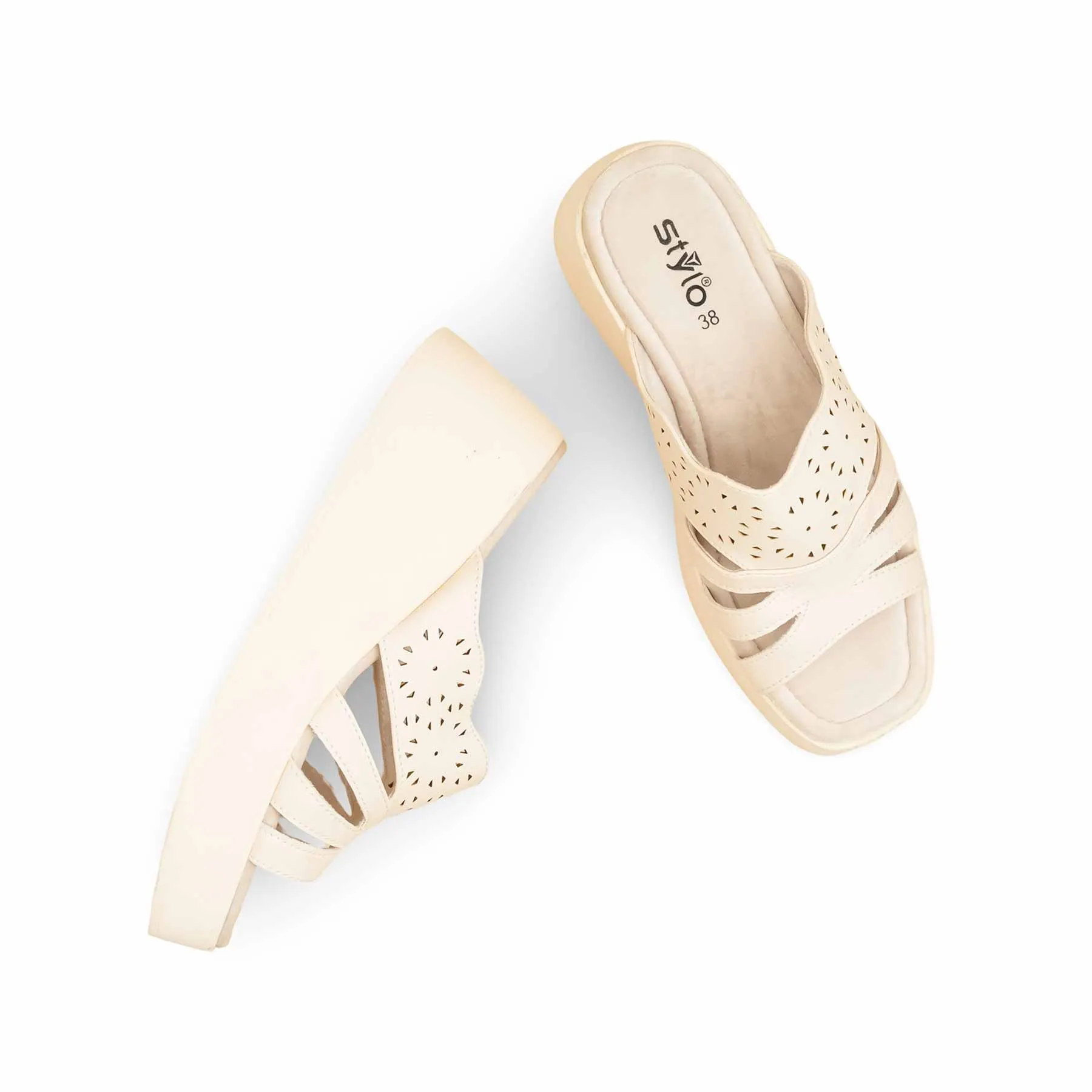Leather Slide White Formal Slipper For Women PU0606