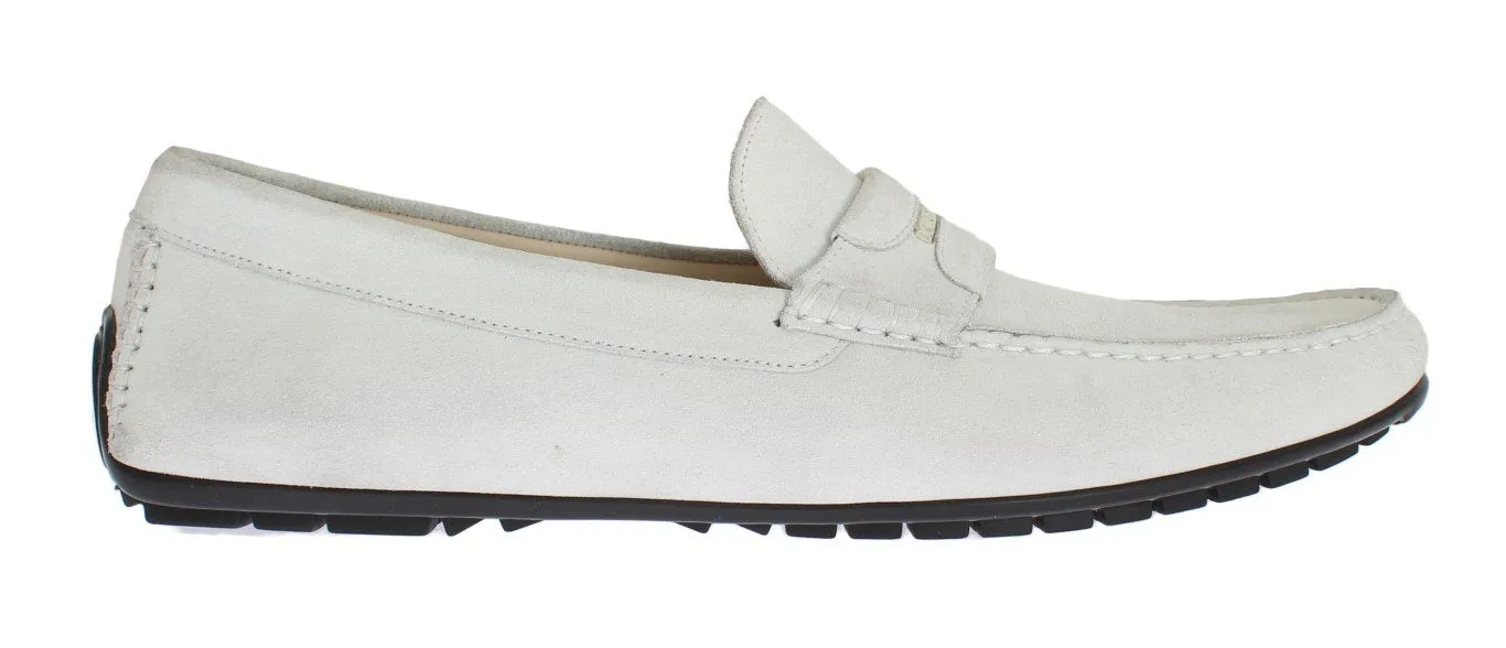 Loafers In Spanish White Leather Suede Loafers