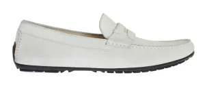 White Leather Suede Loafers Horsebit Accent Loafers