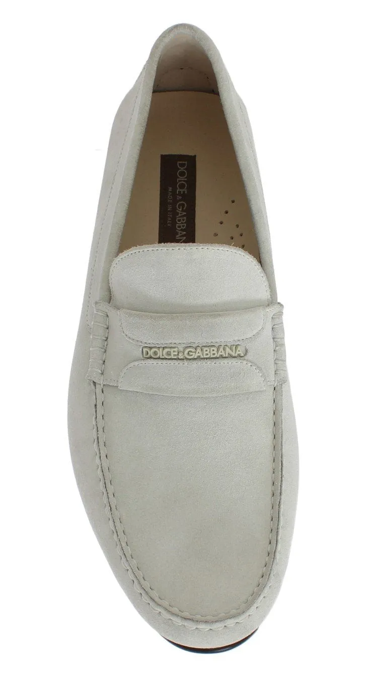 White Leather Suede Loafers Leather Casual Loafers