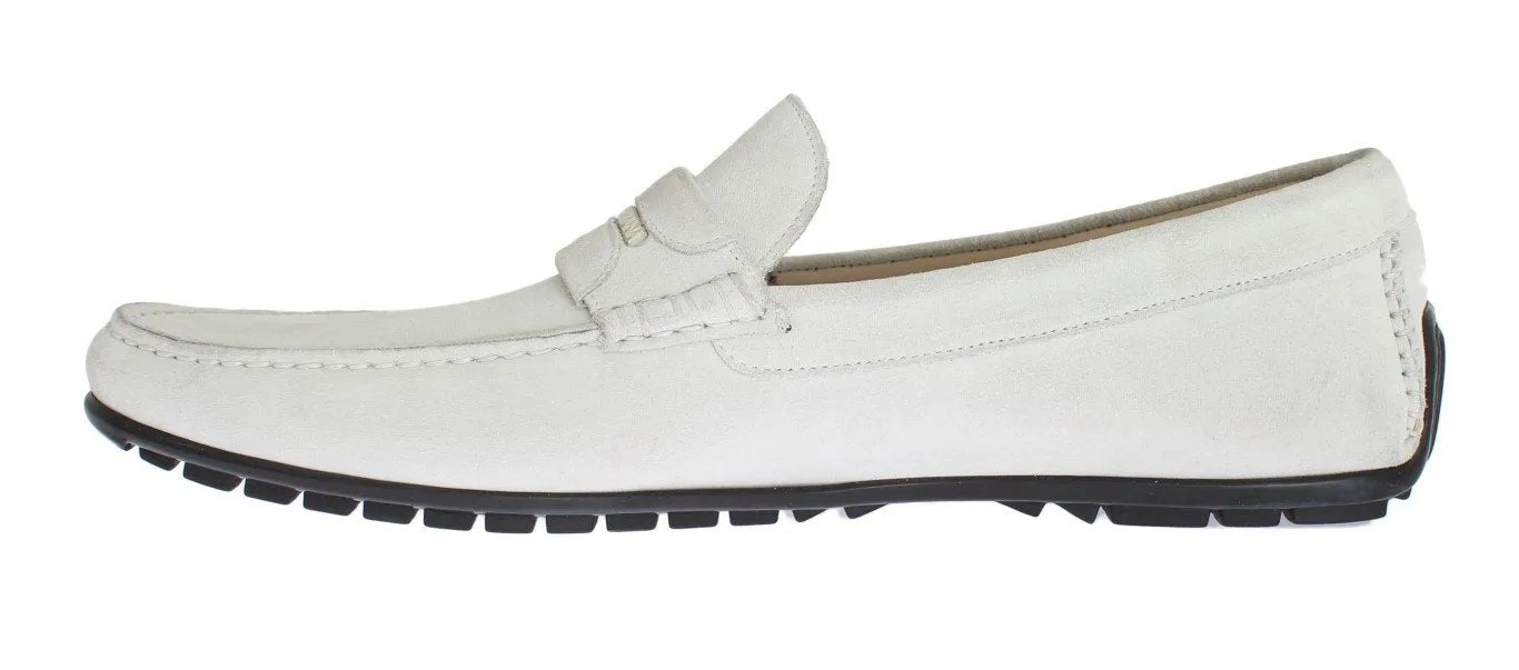 Flat Loafers Shoes White Leather Suede Loafers