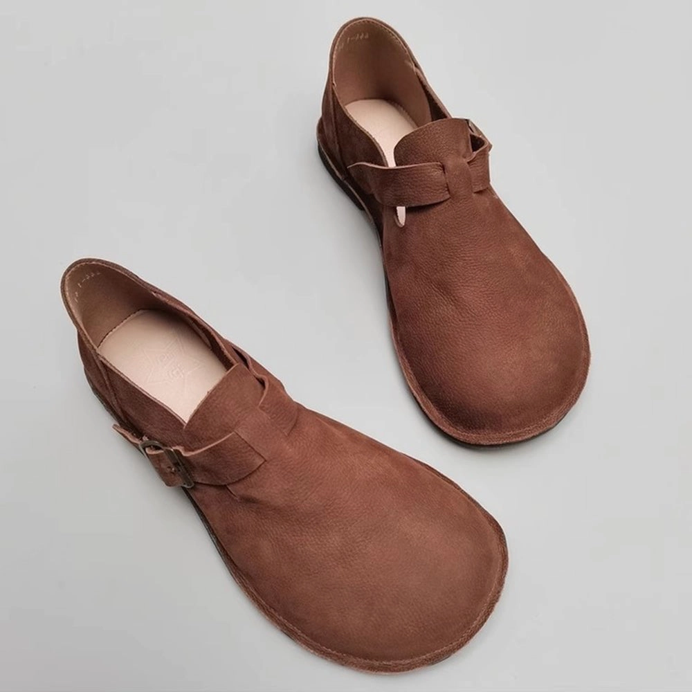 Wide Toe British Style Leather Flat Shoes Gap Flat Shoes