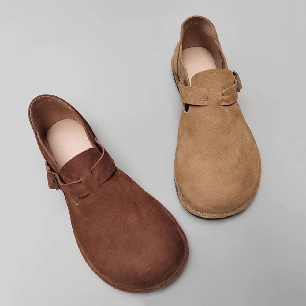 Wide Toe British Style Leather Flat Shoes Flat Pedal Shoes