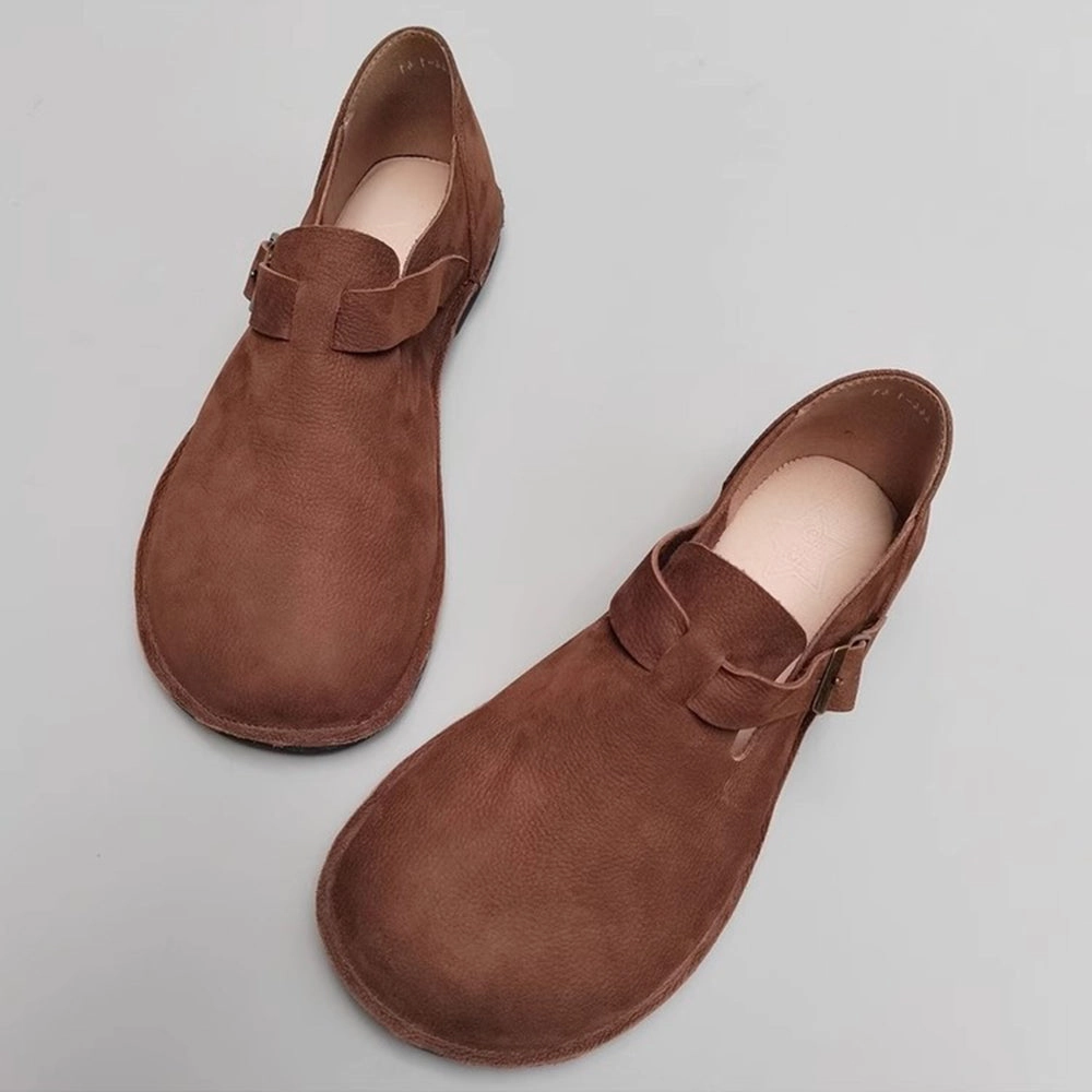 Very Flat Shoes Wide Toe British Style Leather Flat Shoes