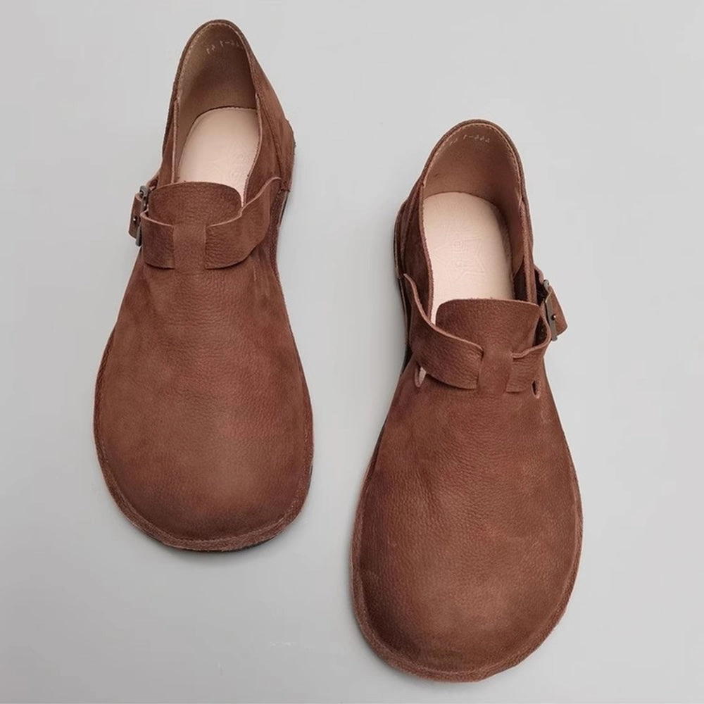 Wide Toe British Style Leather Flat Shoes Cloth Flats Shoes