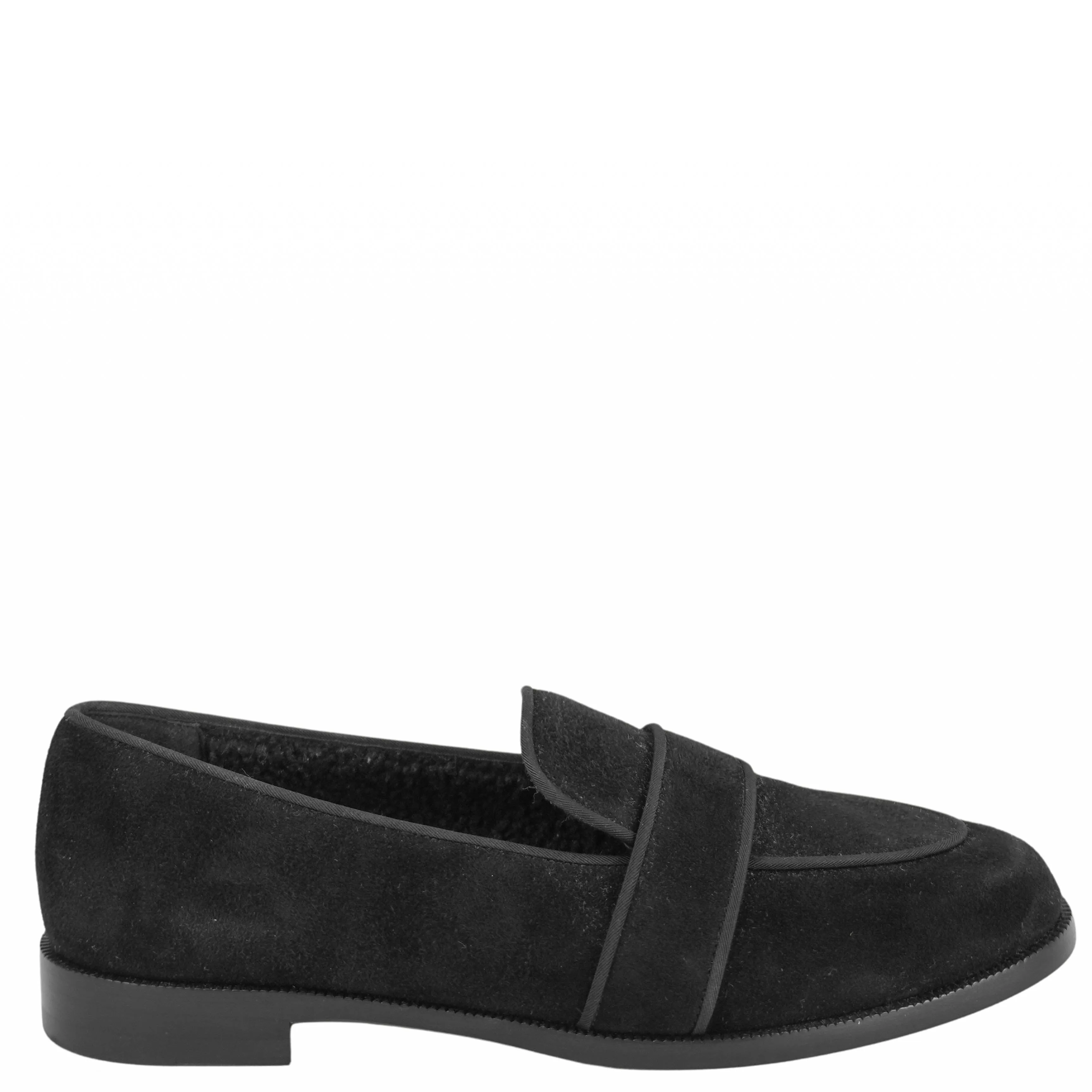 Aquazarra Martin Shearling Suede Loafers in Black Flat Shoes Pics