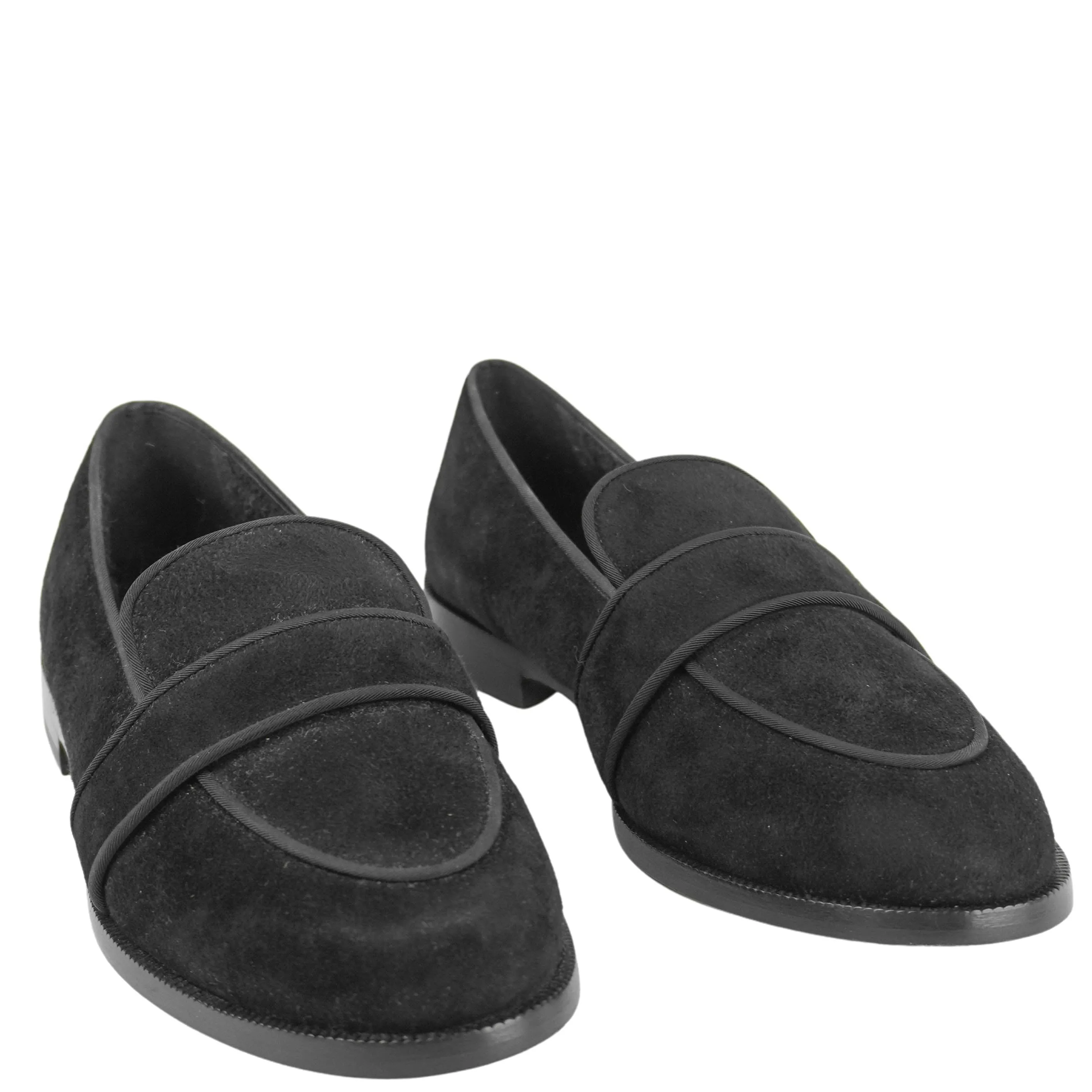 Aquazarra Martin Shearling Suede Loafers in Black Strappy Flat Shoes