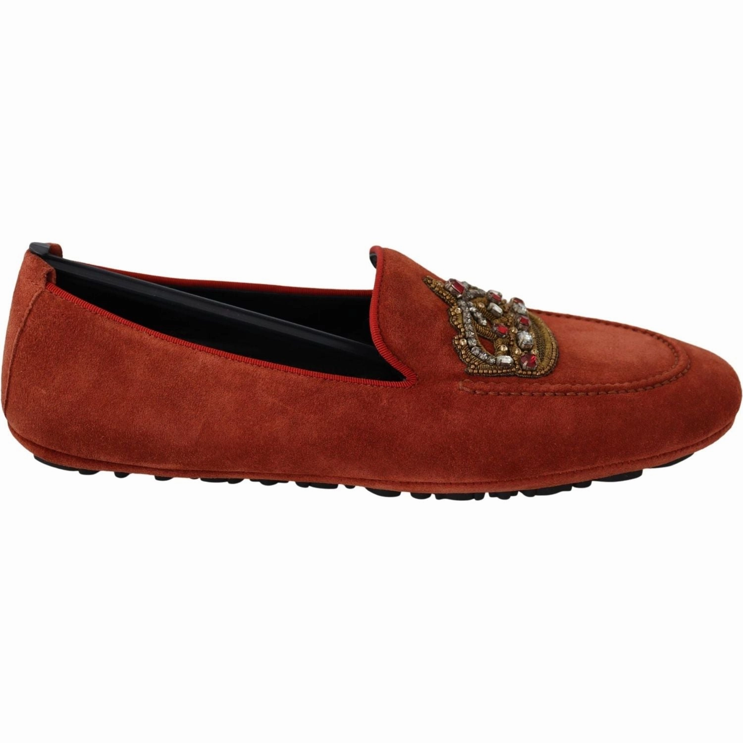 Chunky Loafers With Skirt Dolce & Gabbana Orange Leather Crystal Crown  Loafers Shoes