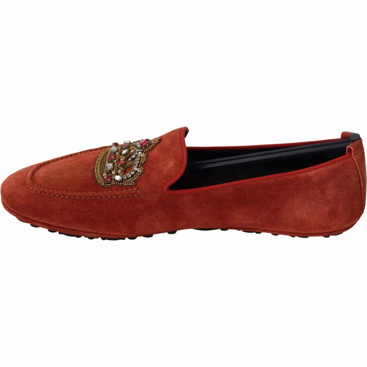 Drivers And Loafers Dolce & Gabbana Orange Leather Crystal Crown  Loafers Shoes