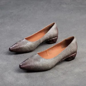 Gel 1130 Casual Shoes Women Retro Embossed Leather Chunky Heel Pumps Shoes