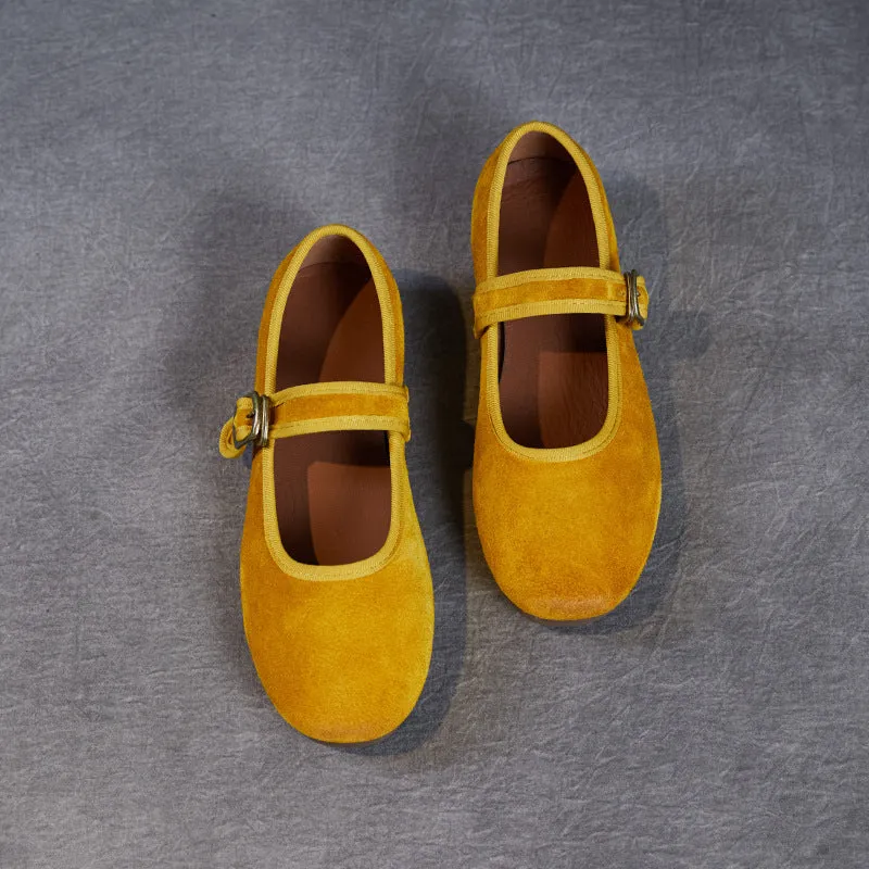Women Retro Plain Suede Buckle Soft Flats Casual Slip Resistant Shoes