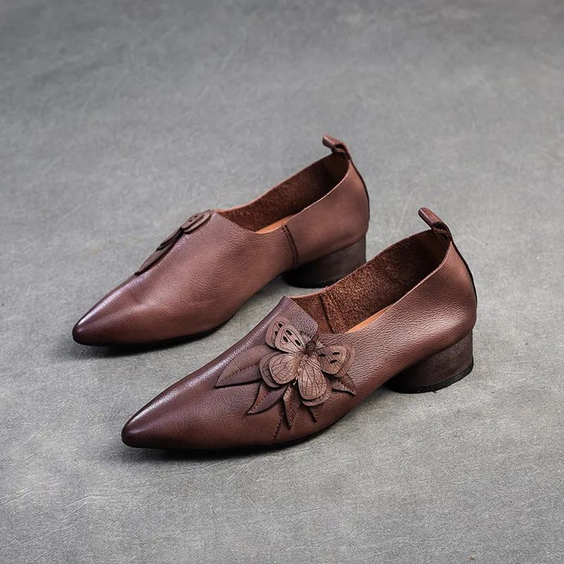 Heydude Wally Casual Shoes Women Retro Soft Leather Low Block Pumps