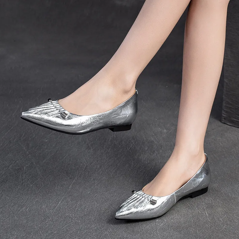 Women Stylish Soft Leather Fashion Pointed Toe Flats On Shoes Casual
