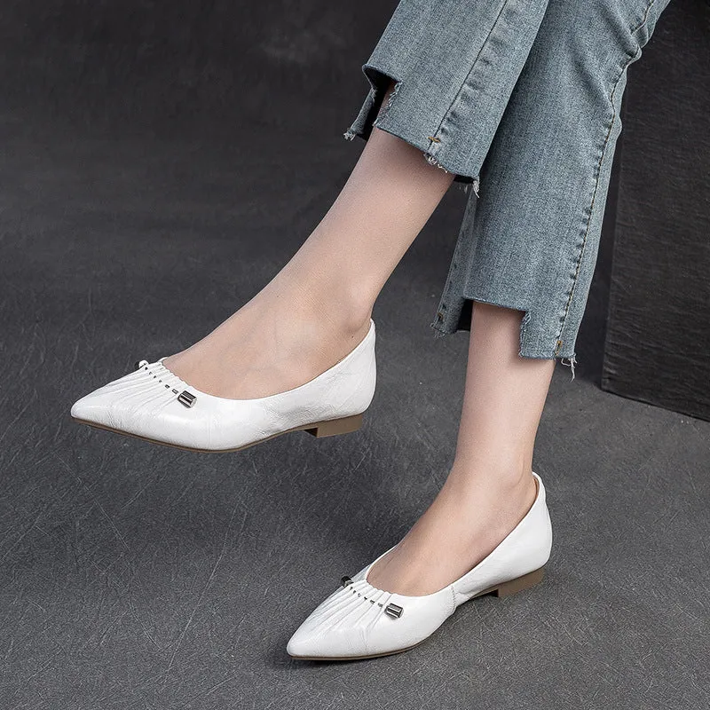 Women Stylish Soft Leather Fashion Pointed Toe Flats Casual Dad Shoes