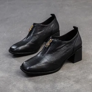 Air Trainer Sc High Casual Shoes Women Vintage Leather Square Head Front Zipper Pumps