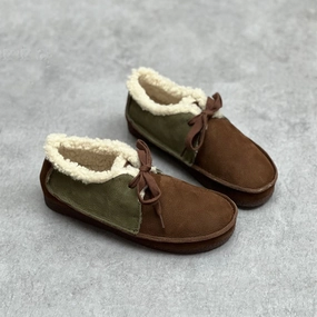Wedding Shoe Ideas Flats Women Retro Handmade Color-block Stitched Fleece Flat Shoes