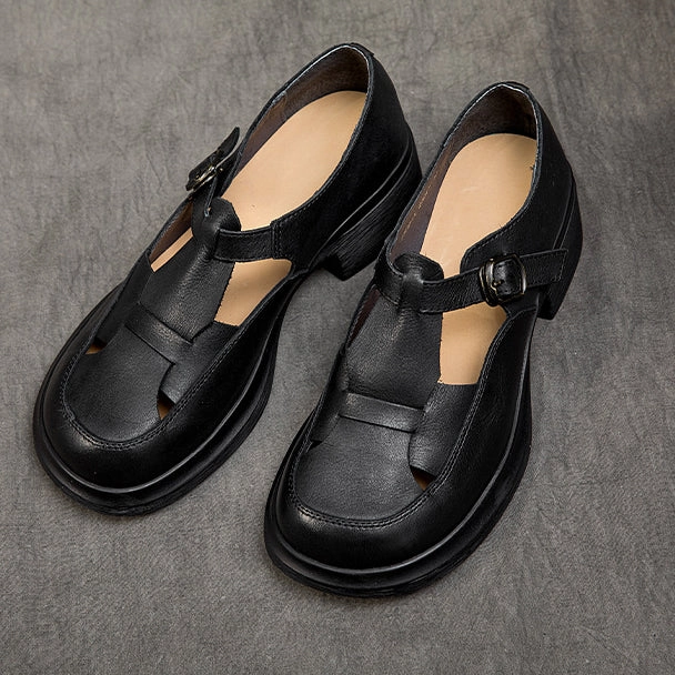Low Vamp Loafers Women Round Toe French Style Loafers Leather Shoes