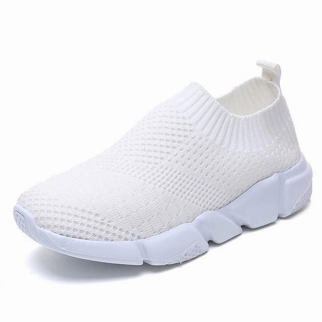 Women Shoes 2019 New Flyknit Sneakers Women Breathable Slip On Flat Shoes Soft Bottom White Sneakers Casual Women Most Comfortable Golf Shoes For Feet