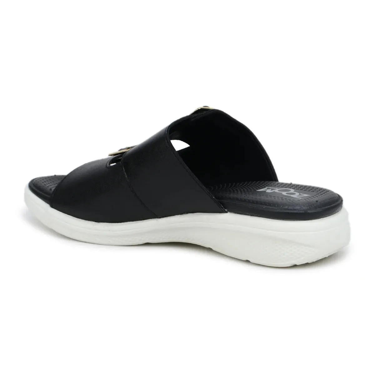 Womens Leather Slippers 7512  Monk Strap Design in Flats Ortho Arch Support Slippers