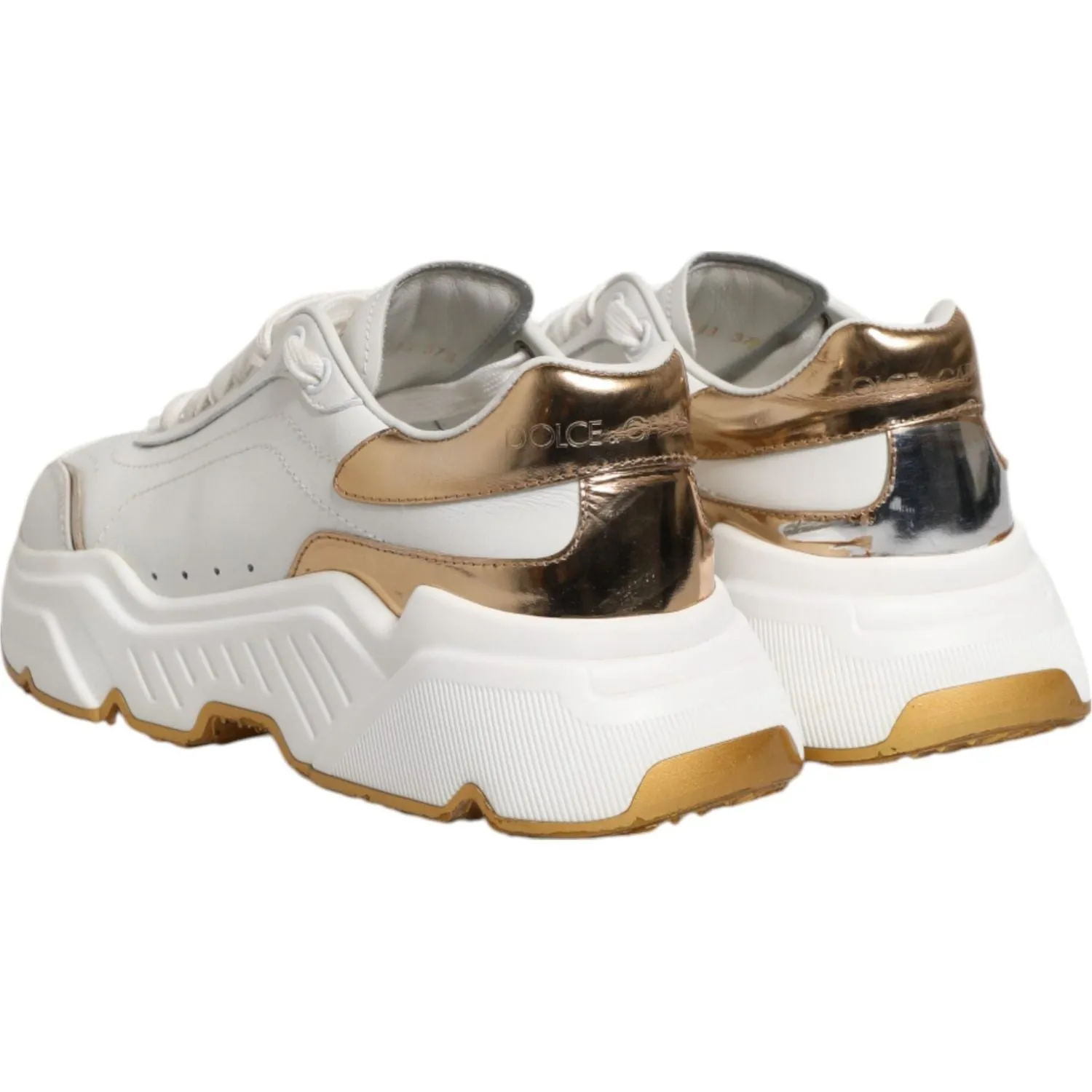 Dolce & Gabbana White Gold DAYMASTER Leather Sneakers Shoes Leopard Print Shoes Sneakers